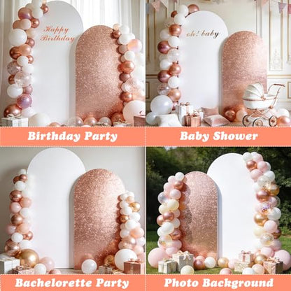 Set of 2 Arch Backdrop Covers Rose Gold and White(7.2Ft, 6Ft), 2-Sided Spandex Fitted Round Top Arch Backdrop Stand Covers for Baby Shower Wedding Birthday Party Supplies (Only Cover) - color: Rose Gold & White, size: 7.2FT/6FT