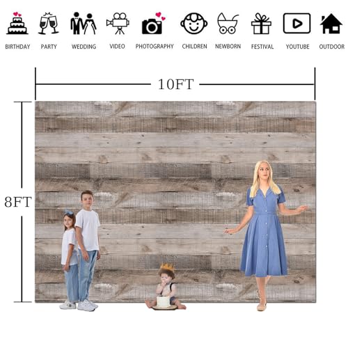 Rustic Wood Wall Backdrop 10x8FT Natural Wooden Plank Photography Background Baby Shower Birthday Bridal Shower Party Cake Table Decorations Banner Backdrops Photo Booth Prop Polyester Fabric - size: 10x8 Ft