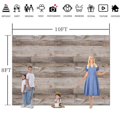 Rustic Wood Wall Backdrop 10x8FT Natural Wooden Plank Photography Background Baby Shower Birthday Bridal Shower Party Cake Table Decorations Banner Backdrops Photo Booth Prop Polyester Fabric - size: 10x8 Ft
