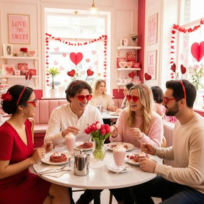 MTLEE 24 Pcs Valentines Heart Head Boppers Headbands and Heart Shape Sunglasses Valentines Party Supplies Wedding Photo Prop - color: Red