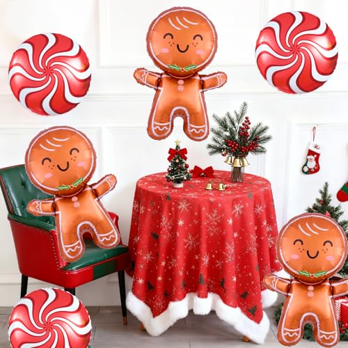 Biapian Christmas Balloons Decorations, Large Gingerbread Man Balloons Foil Red Candy Cane Balloon Helium for Merry Christmas Baby Shower Holiday Xmas New Year Birthday Party Decorations Supplies - style: Red Xmas