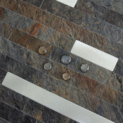 AULIGET 2 Sheets Rust Slate Peel and Stick Backsplash, PVC Mixed Metal Silver Wall Tile Stick on Backsplash for Kitchen and Bathroom - color: Rust Slate + Metal Silver, size: 2 Sheets, 6"x12"x0.12"