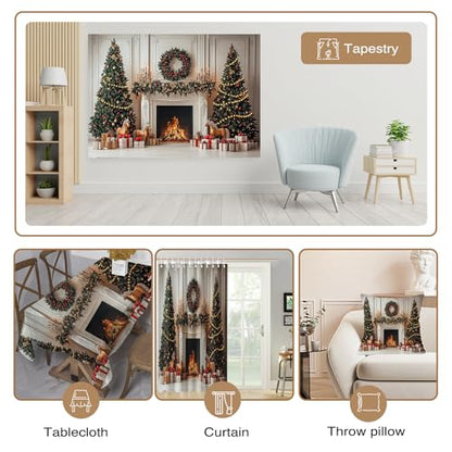 Mocsicka Christmas Fireplace Backdrop Classic Christmas Interior Room Photography Background Winter Family Holiday Home Xmas Tree Party Decorations Photo Booth Props (7x5ft (82x60 inch))