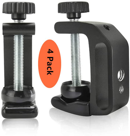 Universal C-Clamp Aluminum Support Clamp Desktop Mount Holder Stand with 1/4" and 3/8" Thread Black(4 Pack)