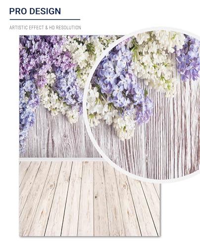Allenjoy 5x7ft Spring Violet Wood Floral Backdrop Lilac Flowers Wall Decor Rustic Wooden Photo Background for Wedding Baby Shower Mother's Day Photography Photoshoot Props
