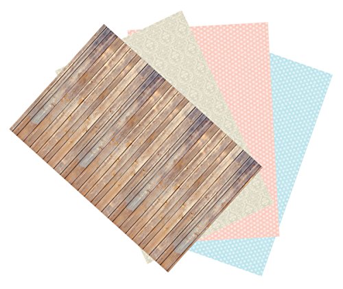 Ella Bella Photography Backdrop Paper, Assorted Designs (1 ea.: Vintage Wood, Classic Damask, Dots- Soft Pink & Baby Blue), 48" x 12', 4 Rolls - style: Assorted Designs