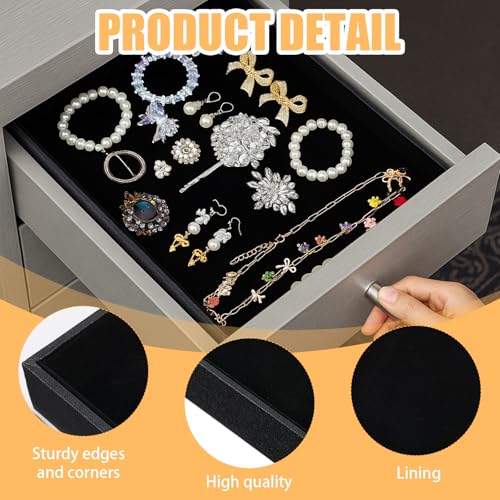 6PCS Black Velvet Stackable Jewelry Trays, Jewelry Organizer Tray for Drawers, Countertop & Dresser, Soft Showcase Trays for Rings, Necklaces, Earrings (Velvet Lining)