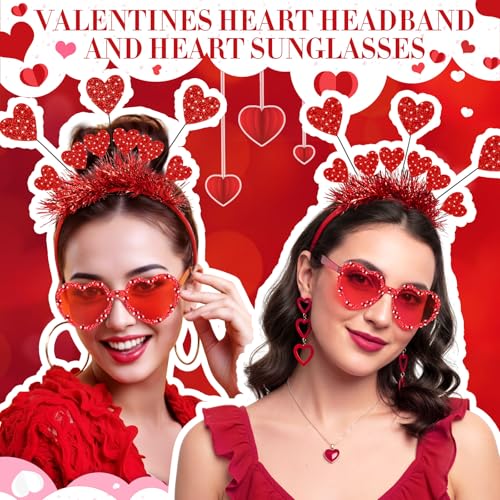 Janinka Valentines Day Heart Headband Sunglasses Set Valentines Photo Prop Galentines Party Favor Accessories for Women - style: Nine Heart