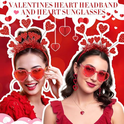 Janinka Valentines Day Heart Headband Sunglasses Set Valentines Photo Prop Galentines Party Favor Accessories for Women - style: Nine Heart