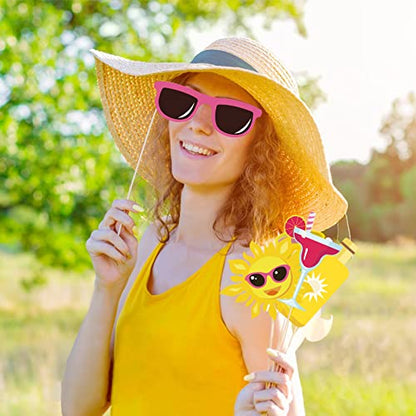 25Pcs Pool Photo Booth Props with Stick, Beach Summer Pool Party Decorations, Hawaiian Party Decorations Funny Selfie Photo Booth Props for Summer Hawaii Party Birthday
