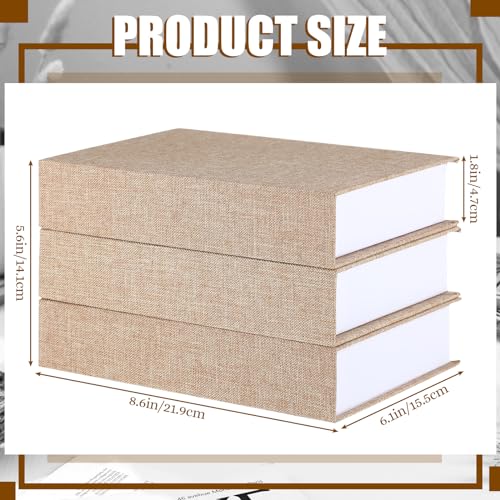 Tioncy 3 Pcs Fake Book Box Neutral Linen Book Box Decorative Faux Prop Storage for Farmhouse Home Decor shelf Table Card Photo DIY Keepsake Gift(8.6 x 6.1 x 1.8 Inch,Khaki) - color: Khaki, size: 8.6 x 6.1 x 1.8 Inch
