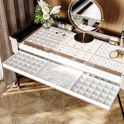 Oirlv Premium White Leather Stackable Jewelry Tray 18 Gird Necklace Bracelet Organizer Showcase Necklace Display Tray - color: White, size: Necklace/Bracelet Tray
