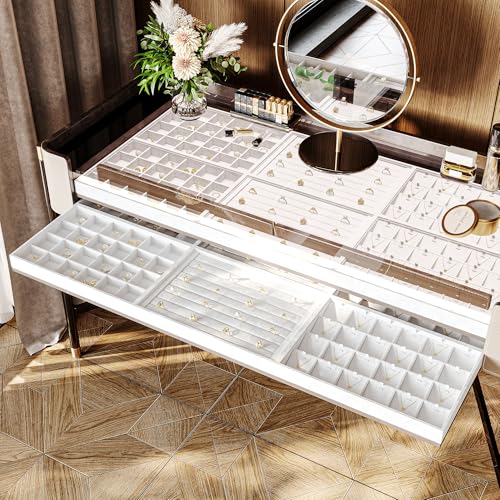 Oirlv Premium White Leather Stackable Jewelry Tray Ring Holder Organizer Showcase Ring Earring Display - color: White, size: Ring Tray