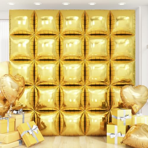 Gold Silver Square Foil Balloon Wall,25Pcs Double Sided Balloons Backdrop Helium Polyester Film Balloon Tunnel Arch Garland Kit for Birthday Bridal Anniversary Baby Shower Party Decorations - style: Gold Silver