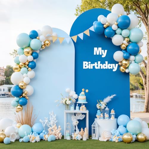 Arch Backdrop Cover Set of 2 Blue Reversible Wedding Arch Decor Wrinkle-Resistant for Baby Shower, Birthday Party, Photo Booth Decor 6ft 7.2ft - color: Double Blue