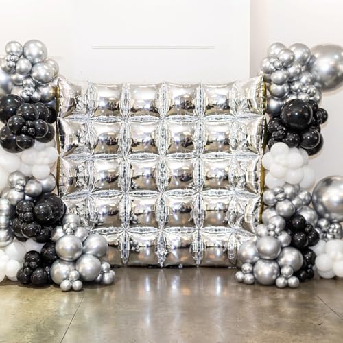 Gold Silver Square Foil Balloon Wall,25Pcs Double Sided Balloons Backdrop Helium Polyester Film Balloon Tunnel Arch Garland Kit for Birthday Bridal Anniversary Baby Shower Party Decorations - style: Gold Silver