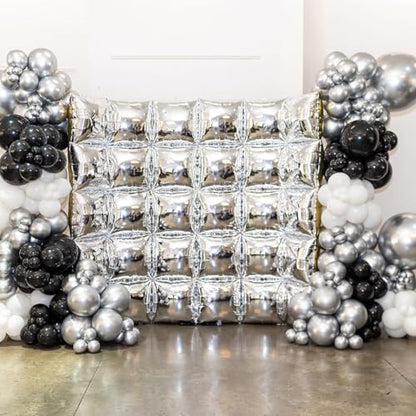 Gold Silver Square Foil Balloon Wall,25Pcs Double Sided Balloons Backdrop Helium Polyester Film Balloon Tunnel Arch Garland Kit for Birthday Bridal Anniversary Baby Shower Party Decorations - style: Gold Silver