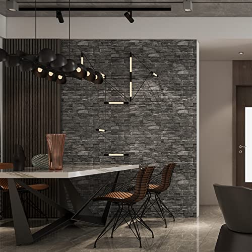 20PCS 3D Wall Panels Peel and Stick Foam 3D Brick Wallpaper Peel and Stick Black Faux Stone Wall Panel Self-Adhesive Wallpaper (20PCS, Black) - color: Black, size: 20PCS