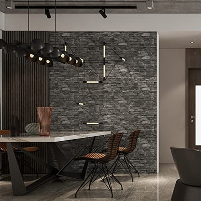 10PCS 3D Wall Panels Peel and Stick Foam 3D Brick Wallpaper Peel and Stick Black Faux Stone Wall Panel Self-Adhesive Wallpaper (10PCS, Black) - color: Black, size: 10PCS