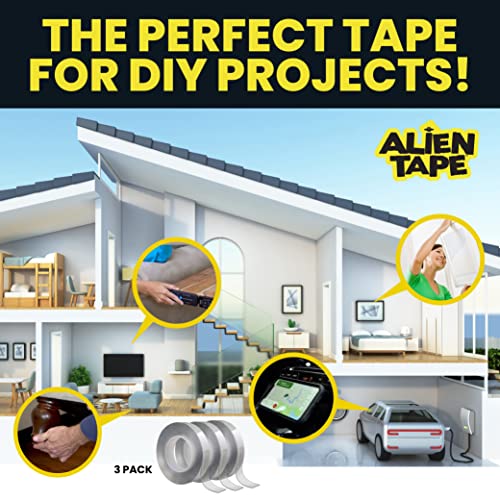 ALIEN TAPE Nano Double Sided Tape, 21-ft Multipurpose Removable Adhesive Transparent, Grip Mounting Washable Strong Sticky Heavy Duty for Carpet Photo Frame Poster Décor - As Seen On TV - size: (3 Rolls - 21 Feet)