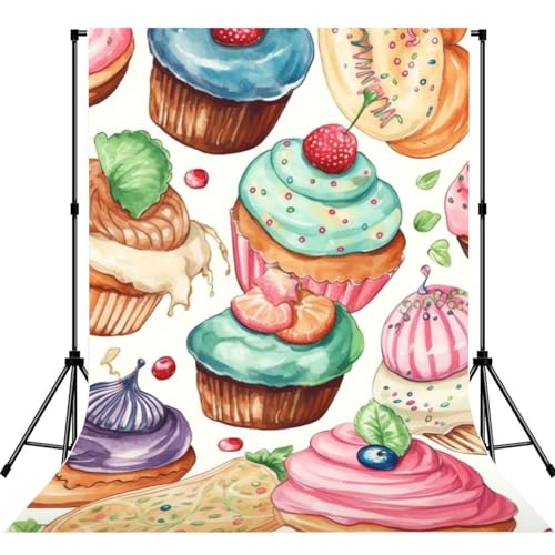 Cupcakes Donuts Muffins Sugar Backdrop Background for Photography 5x7ft Photobooth Professional Photo Backdrop Curtains Video Photography Studio Photo Backgrounds Banner BoothScreen Parties - color: Cupcakes Donuts Muffins Sugar