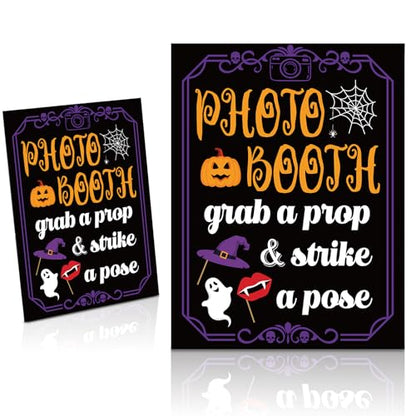 Briwooody Photo Booth Sign with Stand Retro Background Table for Halloween Indoor and Outdoor Party Theme Event Photography Props Desktop Decoration Supplies - style: Halloween