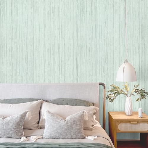 VEELIKE Light Green Grasscloth Peel and Stick Wallpaper Textured Grass Cloth Wallpaper 15.7''x354'' Removable Faux Linen Fabric Vinyl Self Adhesive Green Contact Paper for Cabinets Bedroom Bathroom - color: Light Green, size: 15.7" x 354"