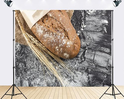 Trykid 12x10ft Artisan Rye Sourdough Bread Backdrop Fresh Wheat Flour Rustic Photography Background Bakery Food Party Decoration Tapestry Photo Booth Prop Fabric - size: 12x10ft