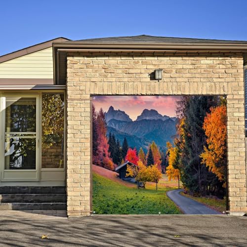 Fall Garage Door Cover Banner Decorations Backdrop 7x8ft Thanksgiving Autumn Country Forest Maple Leaves Nature Landscape Garage Door Banner Party Photoshoot Studio Prop Photography Background - size: 7x8ft