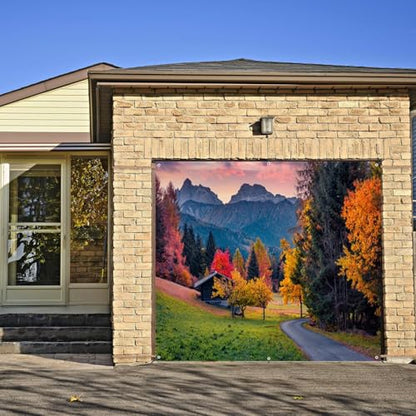 Fall Garage Door Cover Banner Decorations Backdrop 10x8ft Thanksgiving Autumn Country Forest Maple Leaves Nature Landscape Garage Door Banner Party Photoshoot Studio Prop Photography Background - size: 8x10ft