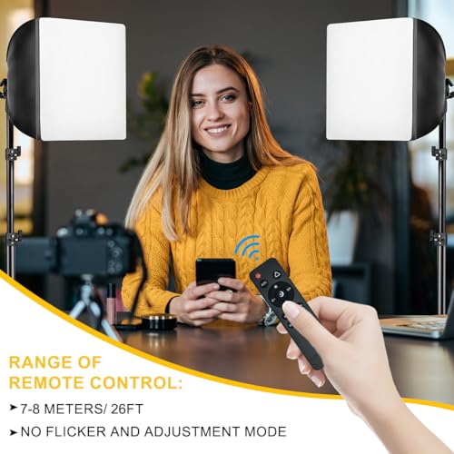 MOUNTDOG Softbox Lighting Kit, 2X 16'' x 16'' Photography Softbox Lighting with 2pcs 85W E27 Socket LED Bulbs and Remote Studio Light for Portrait Product Fashion Photography - color: Beige-2