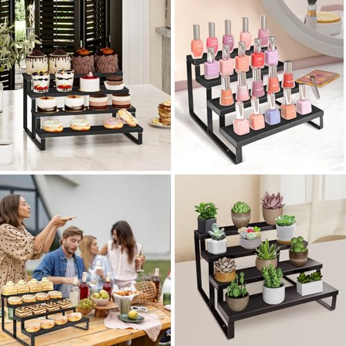 Wood Cologne Organizer for Men,12 Inch 4 Tier Cologne Stand Waterproof Perfume Organizer for Dresser with Anti-Slip Washers,Wooden Display Risers Stand for Party,Makeup,Figures,Cupcake,Perfume,Dessert
