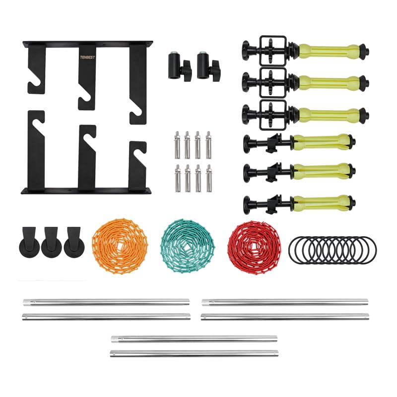 Photography Backdrop Roller Support System with 3 Rollers, 80-inch Stainless Steel Crossbars for Limited Space, Wall/Ceiling/Stand Mount, Yellow Red Green Chains