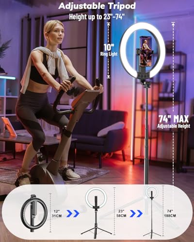 Yeaki Vlogging Kit for iPhone/Android - 10" Selfie Ring Light with 74" Tripod Stand & Phone Holder, Tripod for iPhone with Light and Microphone, YouTube Starter Kit for TikTok/Makeup/Content Creator