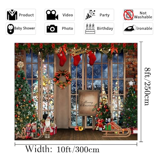 Winter Backdrop 10x8ft Merry Photo Backdrop Photography Window Xmas Tree Gift Background Party Backdrop Decor Kids Adults Family Xmas Eve Party Props (Z29-3x25NSW13849) - color: NSW13849