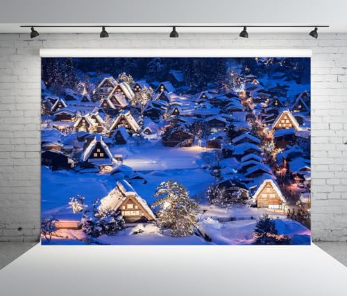 10x6.5ft Fabric Christmas Backdrop Winter Rustic Village Night View Scenery Photography Background Kids Adults Christmas New Year Party Decoration Photo Studio Props - size: 10x6.5FT