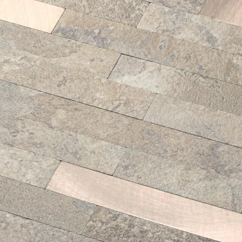 Yipscazo 10 Sheets Peel and Stick Stone Metal Tile Backsplash, Stick on Tiles for Backsplash Kitchen, Bathroom, Laundry Room, Camper, Fireplace (12'' X 12'', Beige Stone with Gold Metal) - color: Beige Stone with Gold Metal