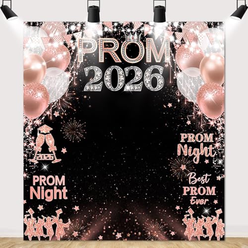 MEHOFOND Rose Gold Prom 2026 Backdrop for Photoshoot Pink Graduation Congrats Grad Background Banner for Prom Party Decor Favors Supplies - color: Rose Gold