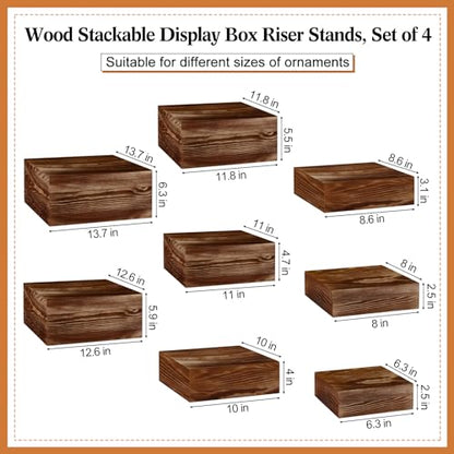 Barydat 8 Pcs Large 13.7" Wood Risers Display Stands Rustic Square Cupcake Stand Food Risers Stackable Display Box for Buffet Table Dessert Food Birthday Wedding Party(Black Brown) - color: Black Brown, size: Large