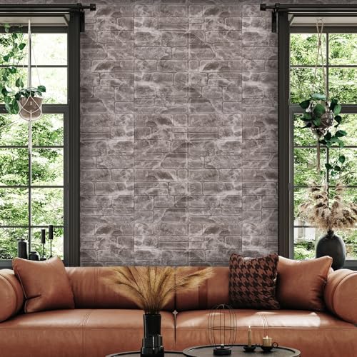 YU LI 3DH 3D Wall Panels Peel and Stick Faux Stone Wall Panel White 20-Pack Faux Brick Self-Adhesive Wallpaper 3D Foam Brick Wallpaper - color: Gray, size: 20PCS
