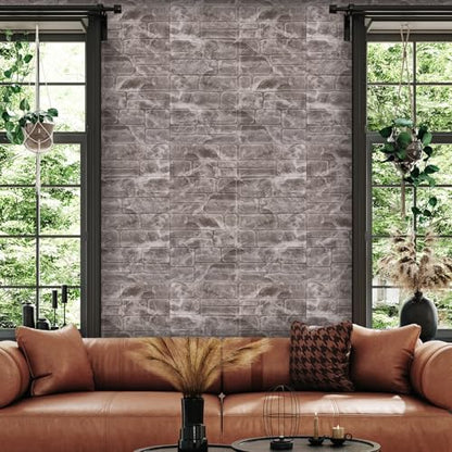 YU LI 3DH 3D Wall Panels Peel and Stick Faux Stone Wall Panel White 20-Pack Faux Brick Self-Adhesive Wallpaper 3D Foam Brick Wallpaper - color: Gray, size: 20PCS