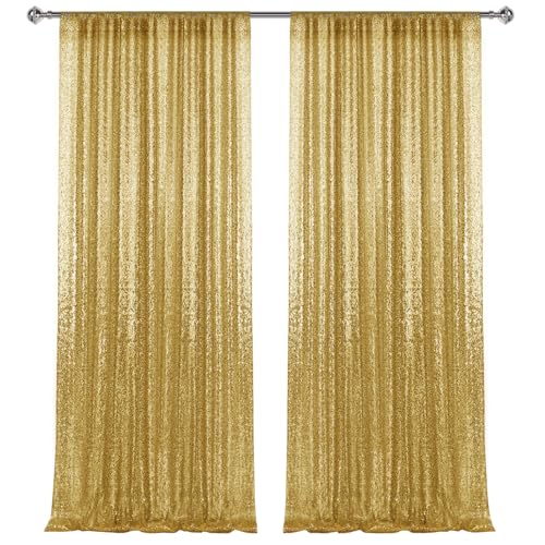 2×8FT-2PCS Gold Sequin Backdrop Curtains Panels, Photography Backdrop Glitter Curtains Fabric Background for Christmas Wedding Party Decor - color: Gold, size: 2X8FT-2PCS