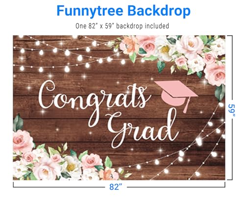 Funnytree 82" x 59" Congrats Grad Backdrop Flower Wood Board Class of 2026 Graduation Background College Prom Party Event Decor Banner Portrait Photobooth Cake Table Selfie Prop Studio Photography - size: 82 x 59 in