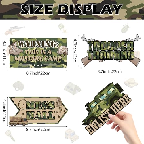 Hooqict 20 Pieces Army Party Sign Camouflage Military Birthday Party Decorations Directional Signs for Boys Men Camo Army Retirement Decorations Welcome to Boot Camp Party Supplies - style: Army
