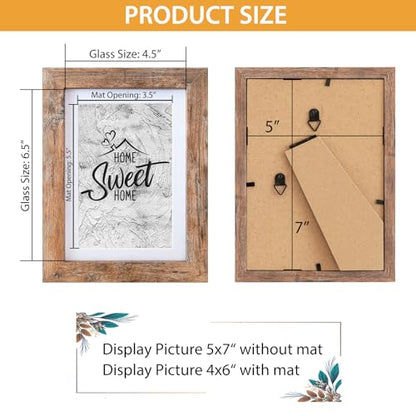Califortree 6-Pack Rustic Brown 5x7 Wood Picture Frame, 4x6 Photo Display with Mat, Shatterproof Plexiglass, Wall & Tabletop Display - size: 5x7-6Pack