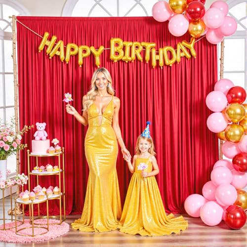 10ft x 7ft Red Backdrop Curtain for Parties Red Wrinkle Free Backdrop Drapes Panels for Wedding Baby Shower Birthday Photo Photography Christmas Polyester Fabric Background Decoration - color: Red, size: 10FTx7FT (W5'xH7', 2 Panels)