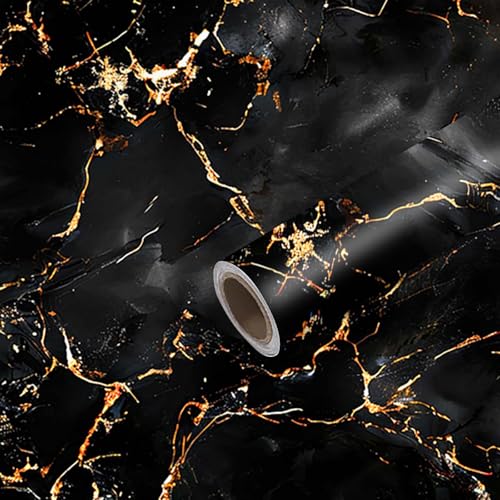 Nuxovilar Black Gold Marble Textured Peel and Stick Wallpaper, 15.75"x39.37", Self-Adhesive Contact Paper, Luxury Stone-Inspired Design for Bedroom, Living Room and Table Decor - color: YBX98950-B, size: 15.75" x 39.37"