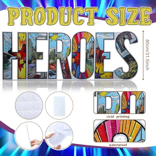Bucherry 7.7ft Heroes Comic Letter Cardboard Cutout Stand up Life Size Hero Themed Party Decoration Backdrop Photo Props Stand up for Theme Activities Supply - size: 7.7ft, style: Heroes Comic Letter