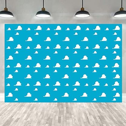 7X5FT Blue Toy Backdrops for Photography White Clouds Wall Paper Photo Backgrounds for Children Kids Birthday Themed Party Photo Booth Props RBJMYLU57 - size: polyester microfiber fabric-7x5ft