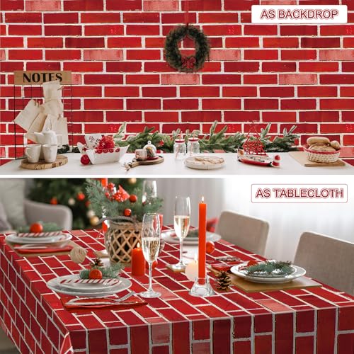 3 Pack 108x54 inch Red Brick Tablecloth,Brick Wrapping Wallpaper Backdrop Disposable Plastic Rectangular Table Covers Background for School Home Birthday Holiday Halloween Christmas Decorations